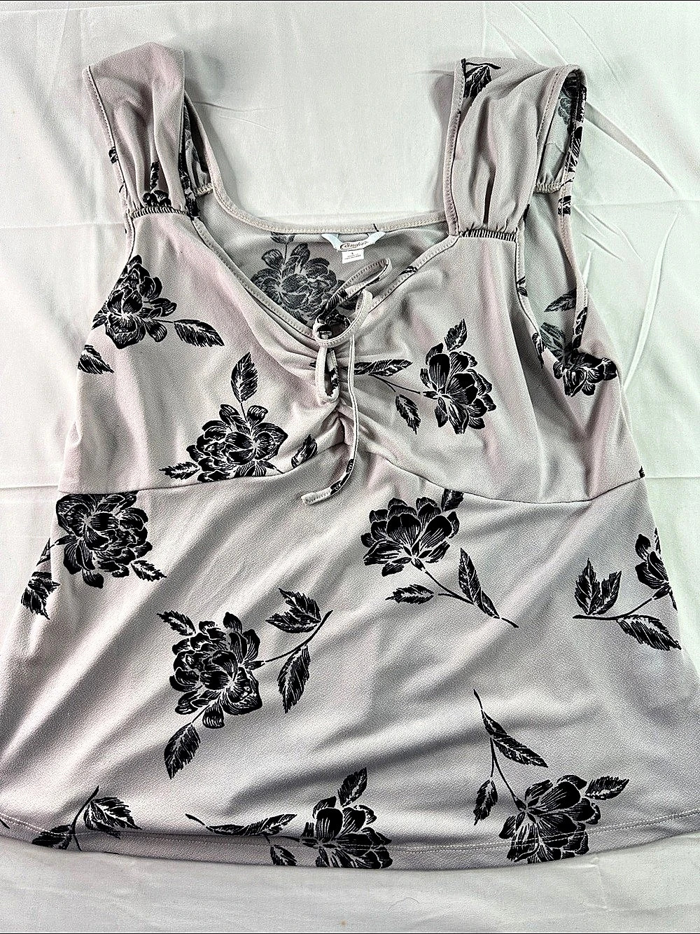 Candie's Floral Tank Top in Grey & Black Size Large